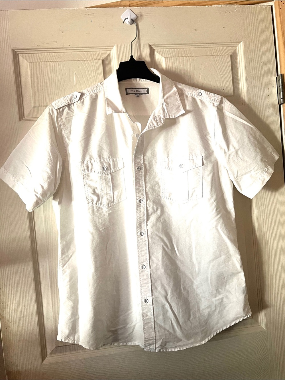 PD&C White Short-Sleeve Button-Down Casual Shirt SIZE XLG